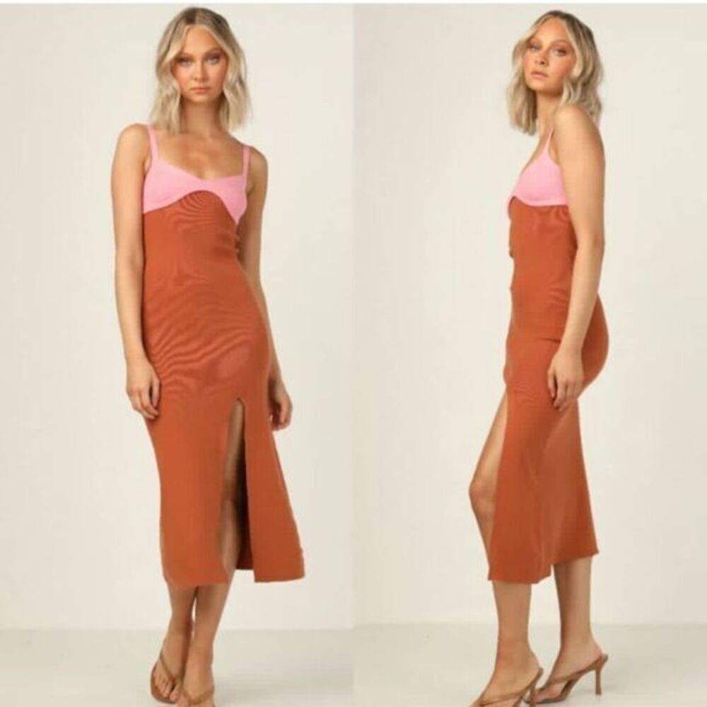 Thanne Orange Sheath Midi Dress with Sweetheart Neckline